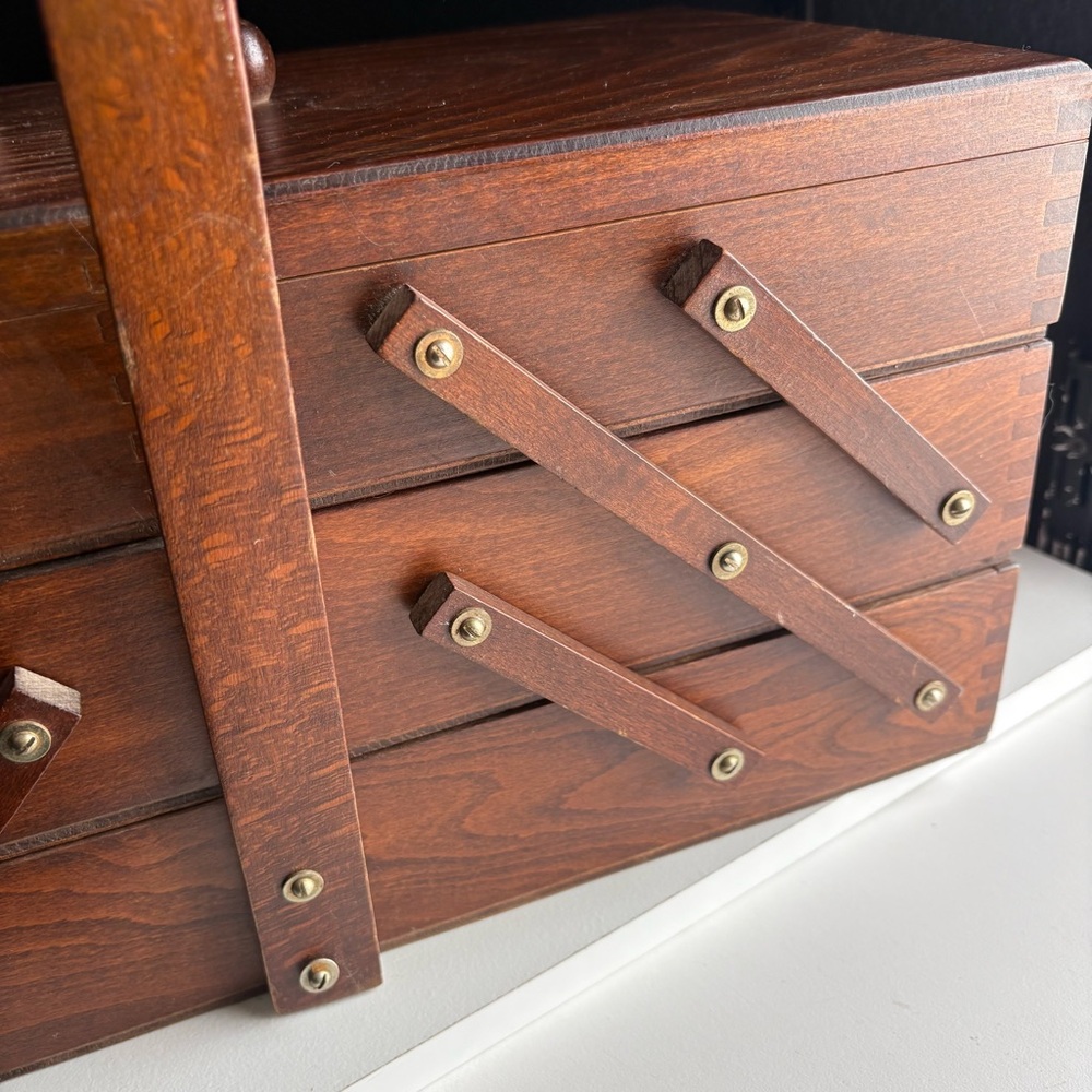 Mid Century Multi Tier Organized Box Fold Out jewelry Sewing Box Organizer - Picture 3 of 16